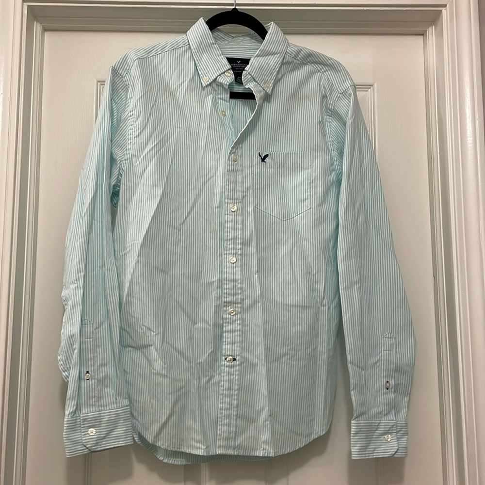 American Eagle Outfitters Green and White Striped Long Sleeve
